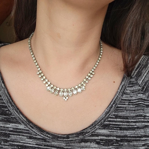 Vintage Ornate Silver Rhinestone Necklace - Picture 3 of 8